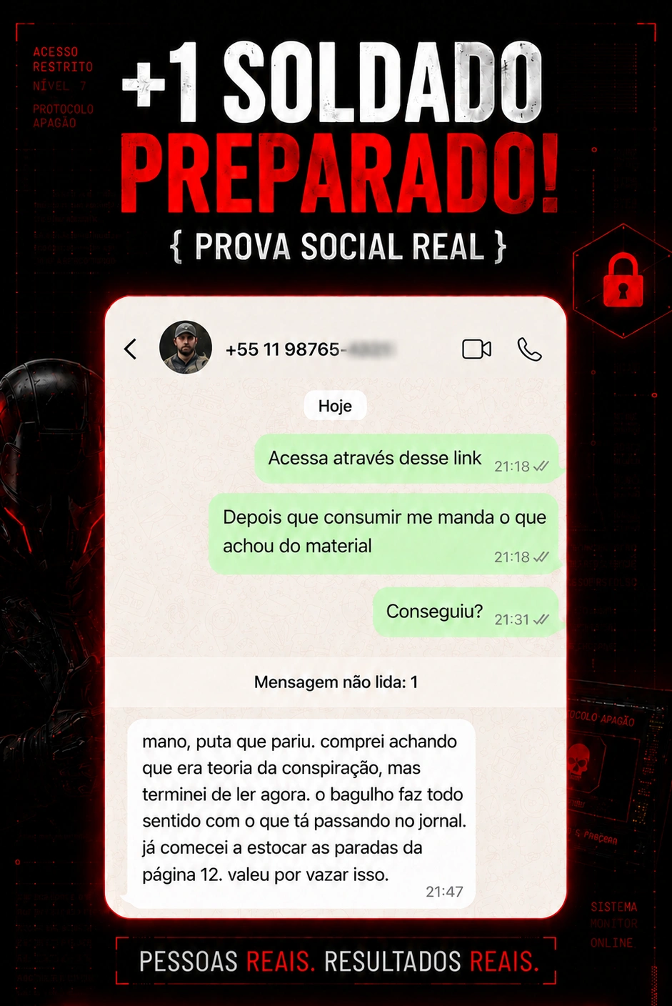 Depoimento WhatsApp — comprei achando que era teoria da conspiração