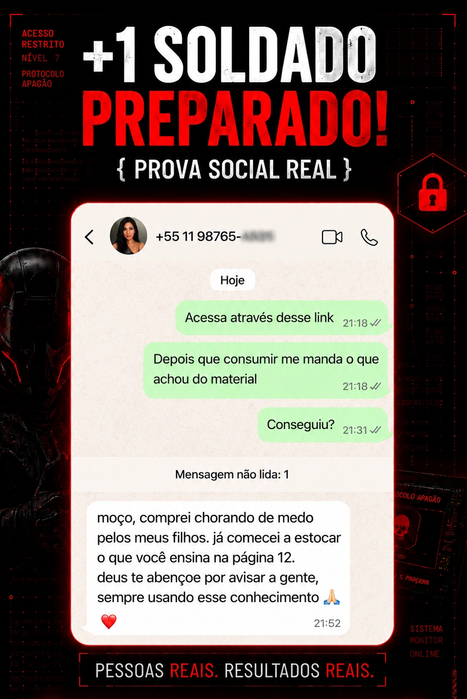 Depoimento WhatsApp — comprei chorando de medo pelos meus filhos